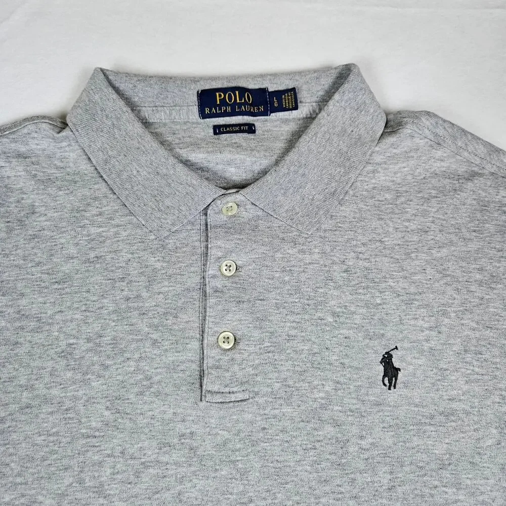 Polo Ralph Lauren Men L Polo Shirt Classic Fit Interlock Pony Gray Casual Cotton